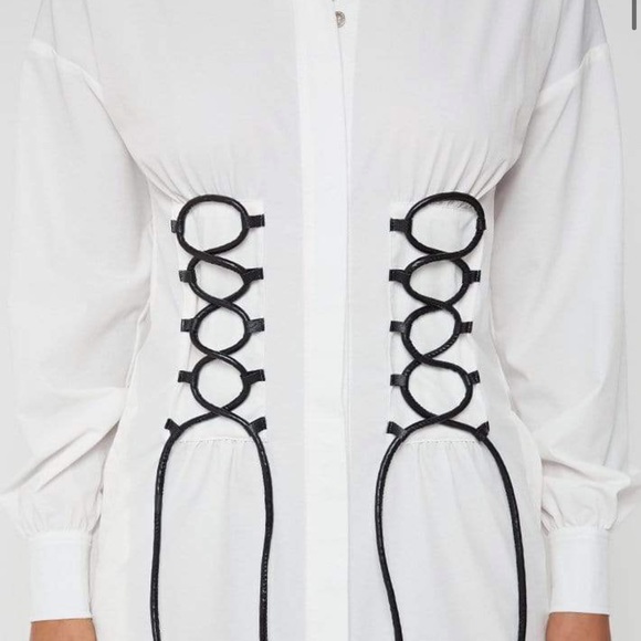 LACE-UP SHIRT DRESS - WHITE - Picture 4 of 5